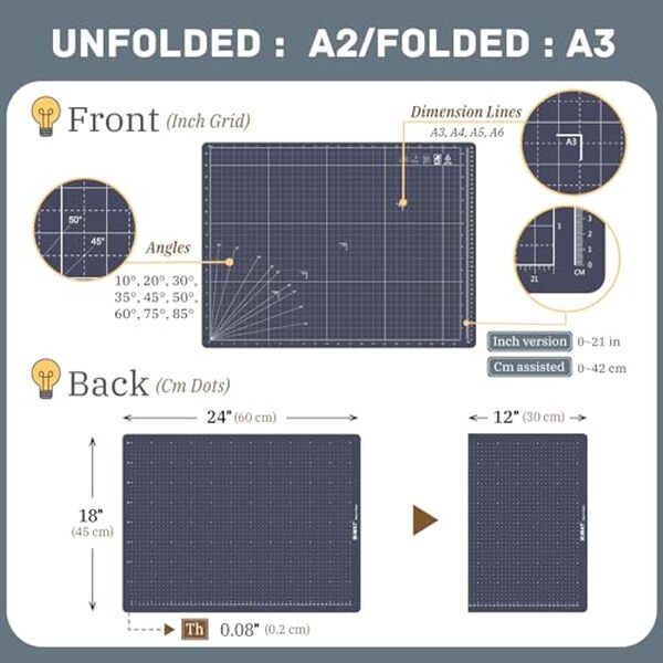Découvrez le tapis de découpe iMAT A1 pliable bleu marine : une surface de travail innovante et pratique qui facilite la coupe et protège vos surfaces lors de vos projets créatifs.
