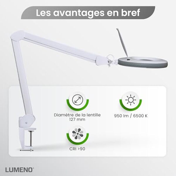 Découvrez notre test complet de la Lumeno LED 7218GR. Lampe loupe à 8 dioptries, elle allie puissance d'éclairage et précision.