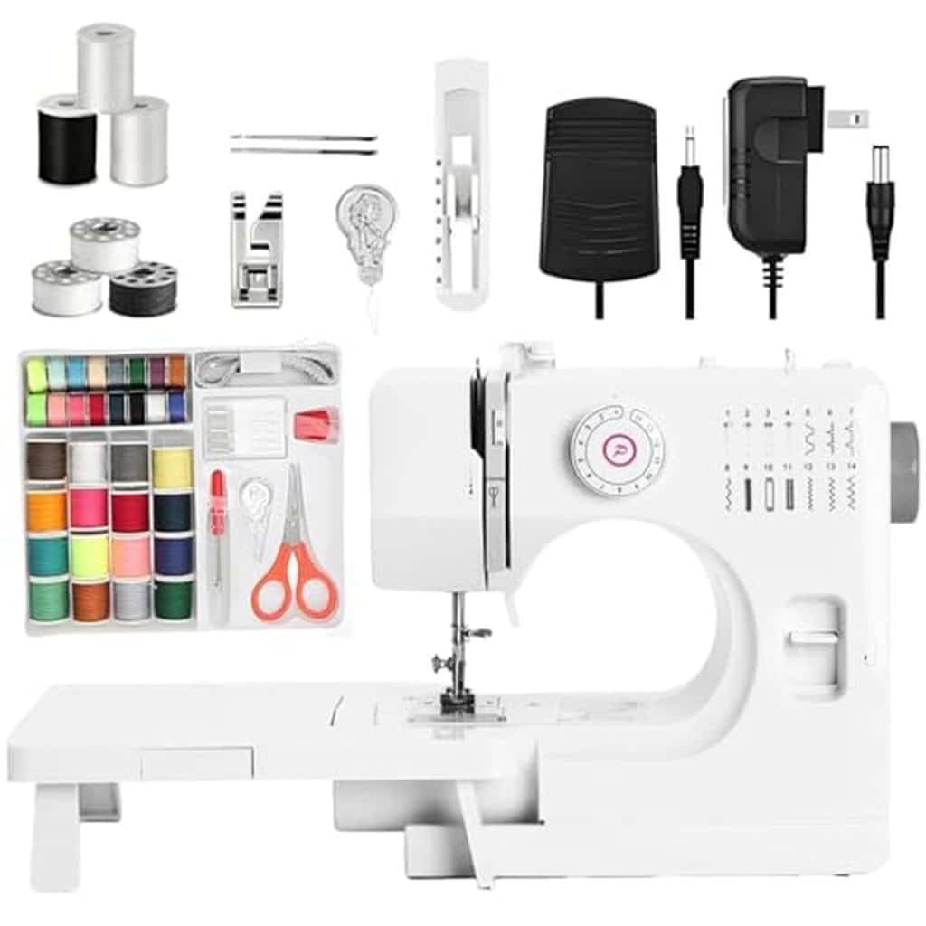 Test de la machine à coudre professionnelle avec grande table et 14 programmes