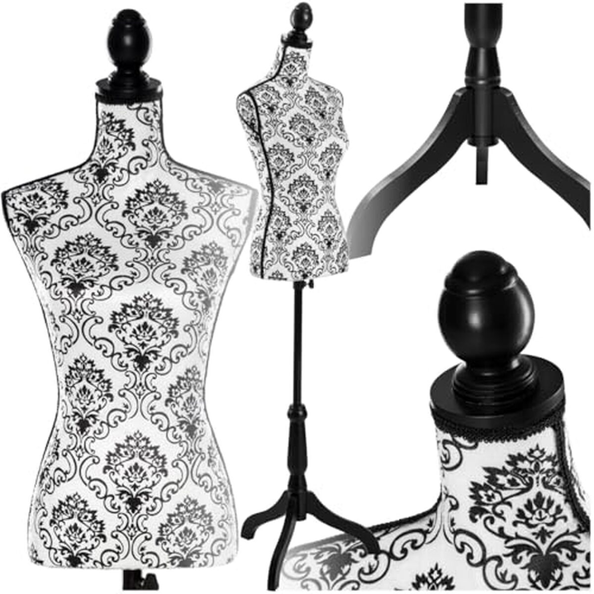 Avis sur le mannequin couture tectake floral noir/blanc : élégance réglable