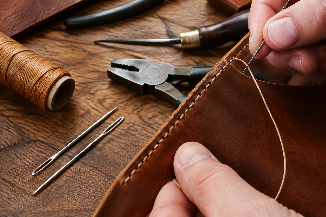Couture &agrave; la main : aiguilles sellier, fil, pinces et points r&eacute;guliers
